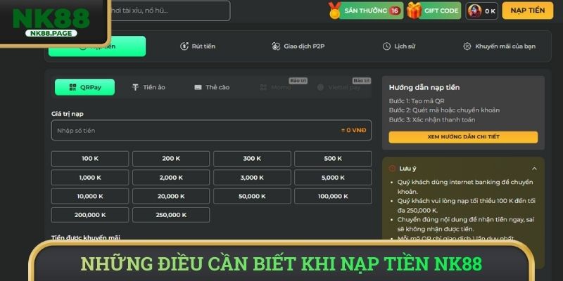 Những điều cần biết khi nạp tiền NK88