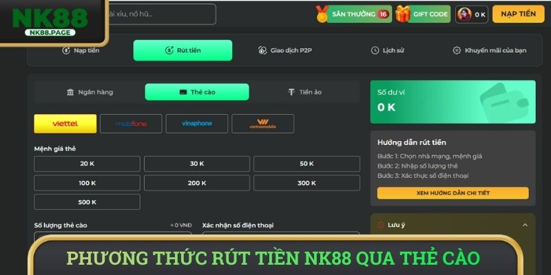 Phương thức rút tiền NK88 qua thẻ cào 